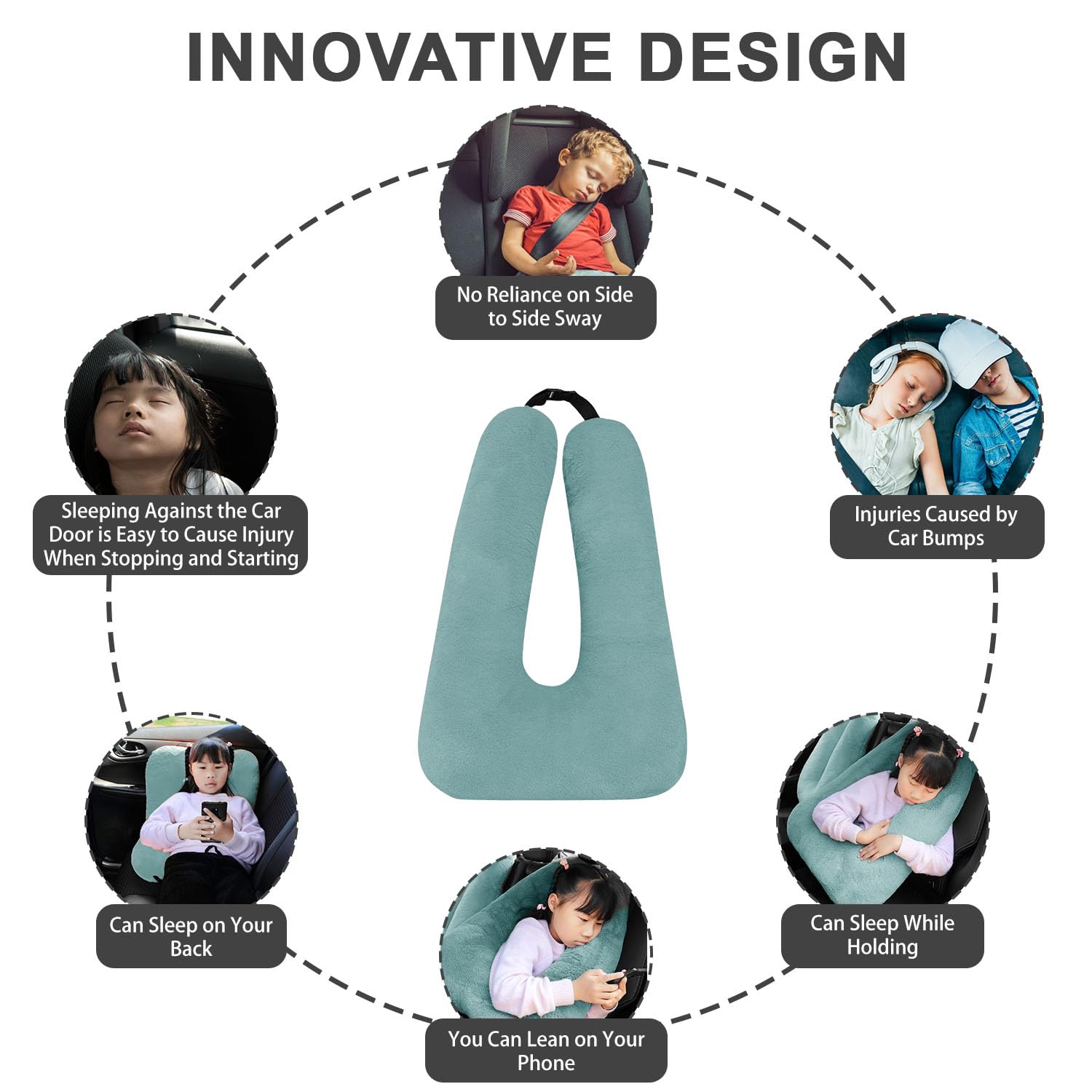 Oreiller de voyage pour enfants, coussin de voyage, oreiller de voyage, oreiller amovible en forme de U pour adultes et enfants pour soutenir la tête et le corps sur le siège arrière des longs