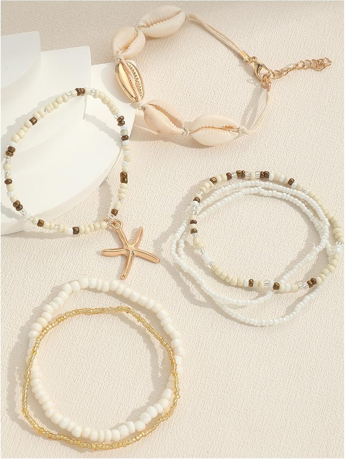 Milumia Women's 7 Piece Shell Beaded Bracelets Boho Beach Layered Bracelet - Image 4