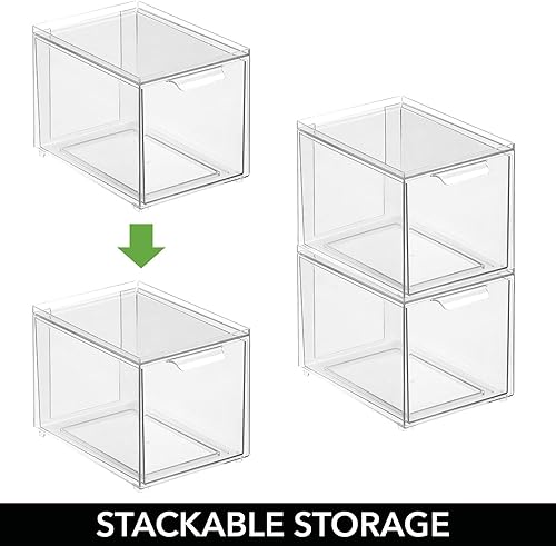 Miniatura 3 de mDesign Almacenamiento apilable de plástico para armario con cajón organizador extraíble para gabinetes, escritorio, estante, armario o organización