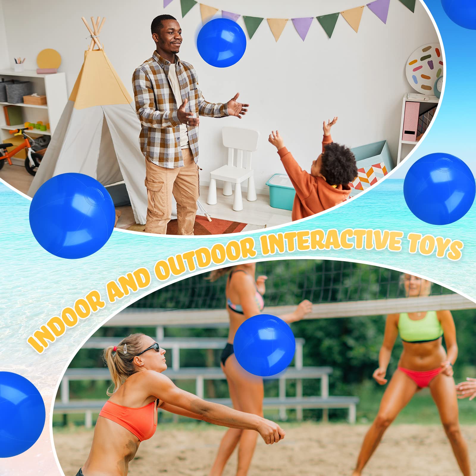 12 bolas de playa inflables de playa, bolas inflables grandes flotantes para piscina, recuerdos de fiesta al aire libre, suministros de fiesta de cumpleaños de verano (azul, 12 pulgadas) 3