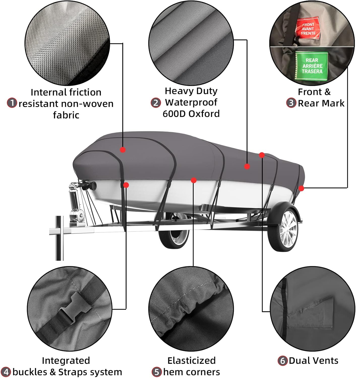 Umbrauto Upgraded Trailerable Boat Cover 600D Marine Grade Polyester Heavy Duty Waterproof UV Resistant Boat Cover Fits V-Hull, Tri-Hull, Runabout Boat Cover : Sports & Outdoors
