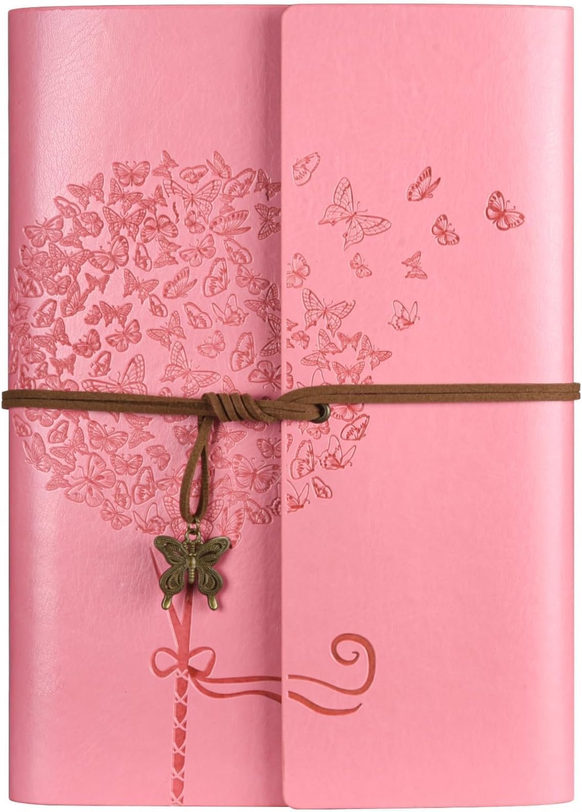Leather Notebook Journal, Vintage Refillable Journal with 2 PVC Pockets, Travel Journal for Writing, Diary Journal for Women, Men, Girls and Boys, 100GSM Lined Paper, 160 Pages (Pink A5 16.5 x 23.4cm)