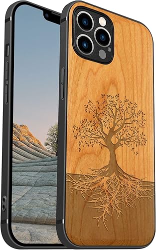 Carveit Funda magnética de madera para iPhone 12 Pro madera real dura y TPU suave negro a prueba de golpes, funda de madera única y elegante disponible en Yaxa Peru