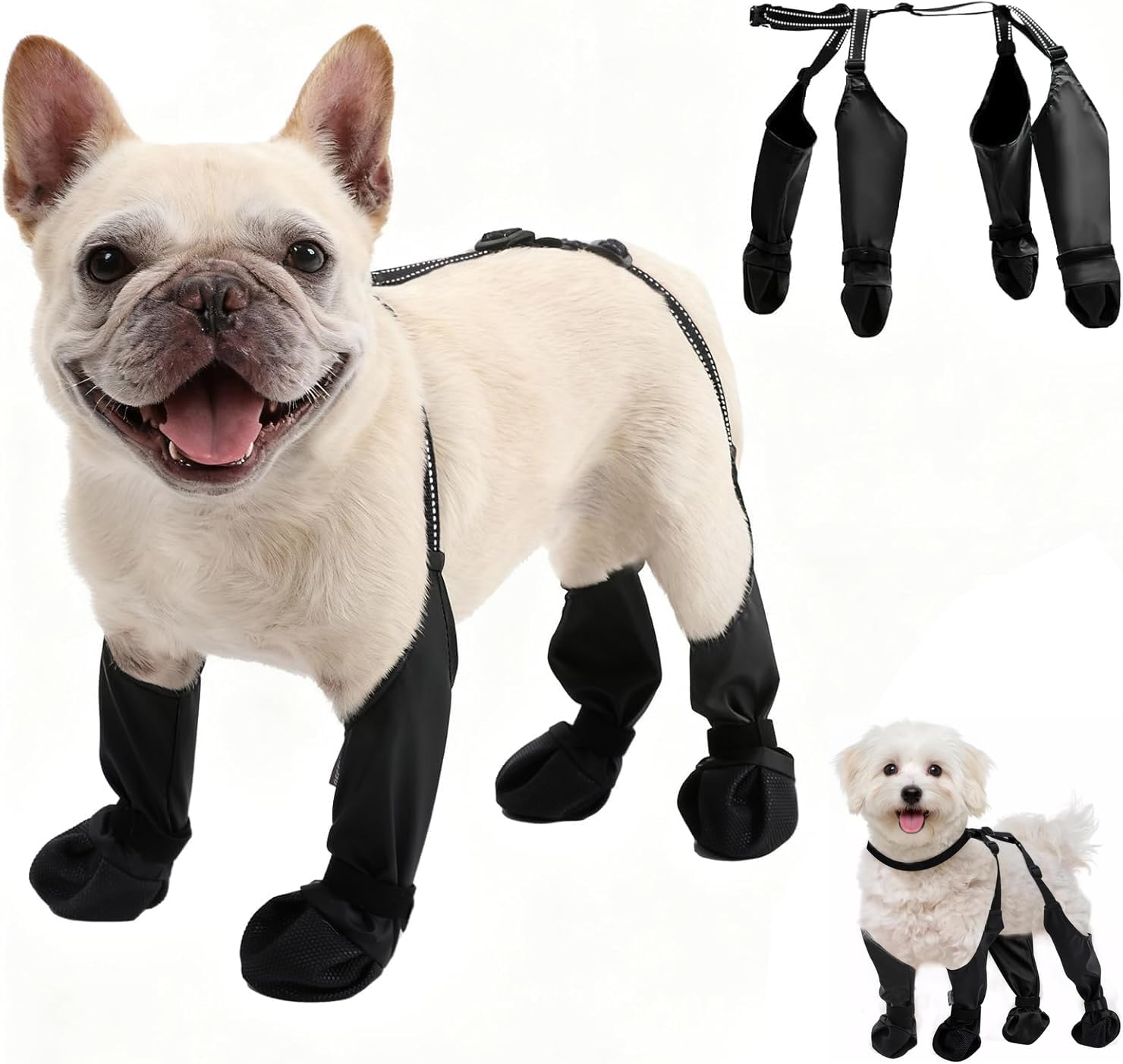 Anti-Slip Dog Boots for Small/Medium Dogs, Suspender Boots for Small Dogs,Dog Paw Protectors Dog Suspender Boots Anti-Slip Pet Shoes for Outdoor Walking for Winter Snow Rain Hiking (S)