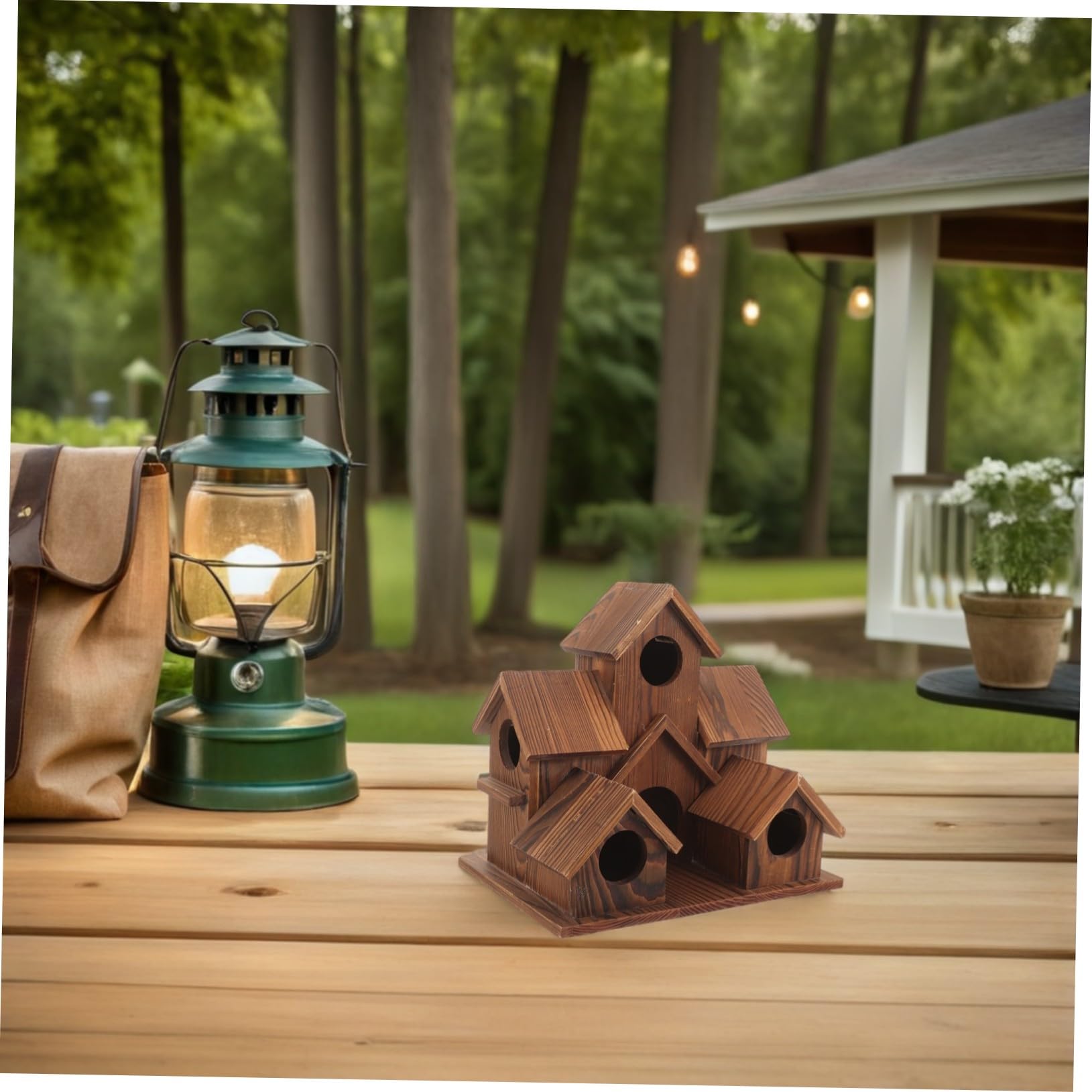 2 Piezas Casitas de Madera Rústicas para Pájaros Comedero y Nido Exterior Resistente al para Jardín y Patio Decoración Natural para Aves