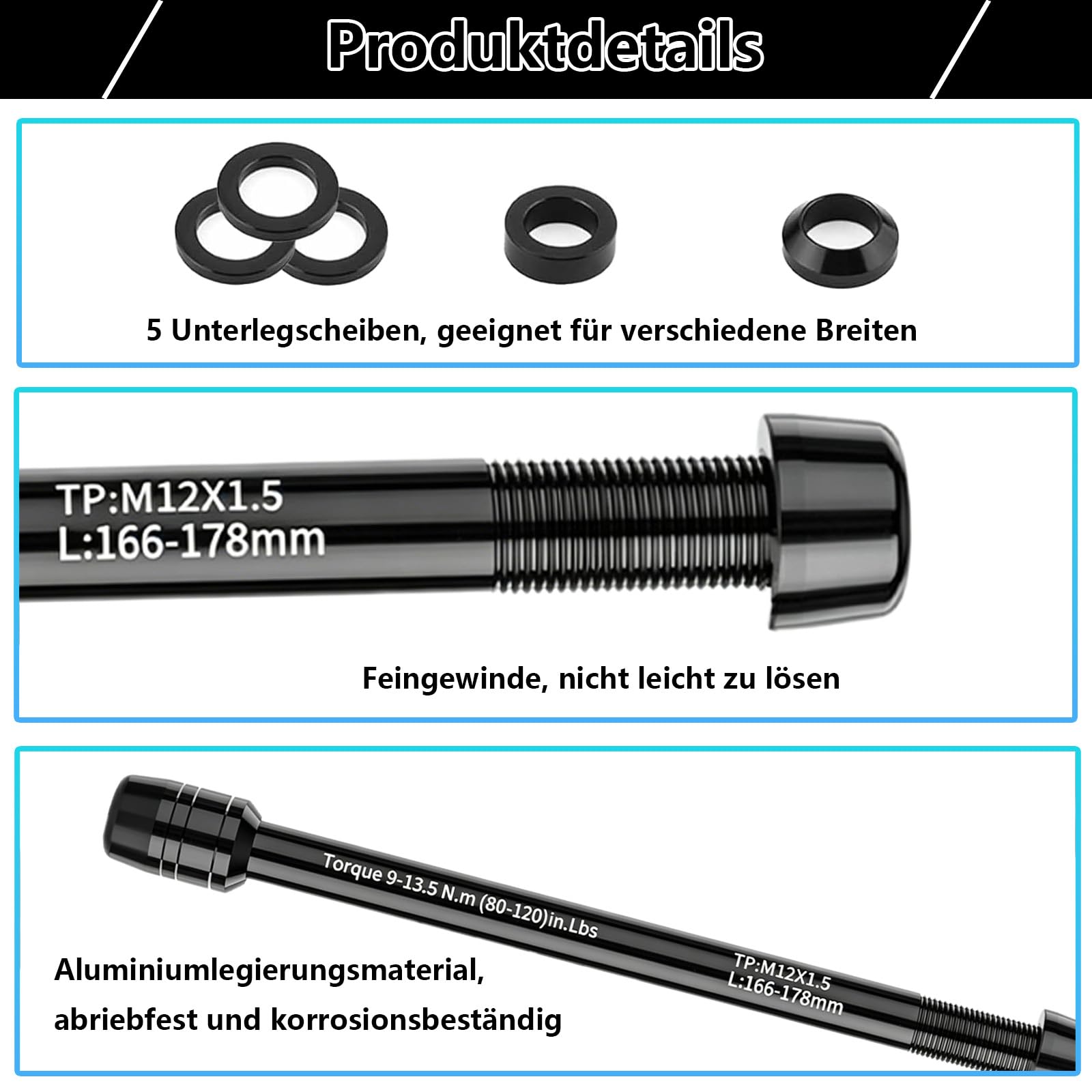 12 mm Steckachse für Fahrradtrainer, M12 Thru Axle Adapter für Hinterrad-Befestigung, Kompatibel mit Heimtrainer