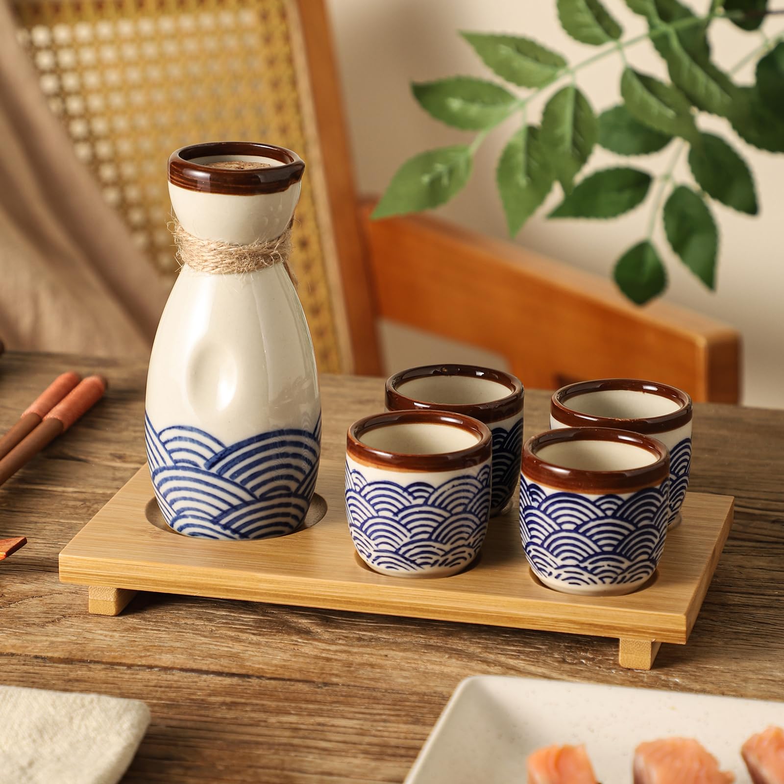 Amazon.com | Mocerakai Ceramic Sake Set 5pcs Japanese Traditional