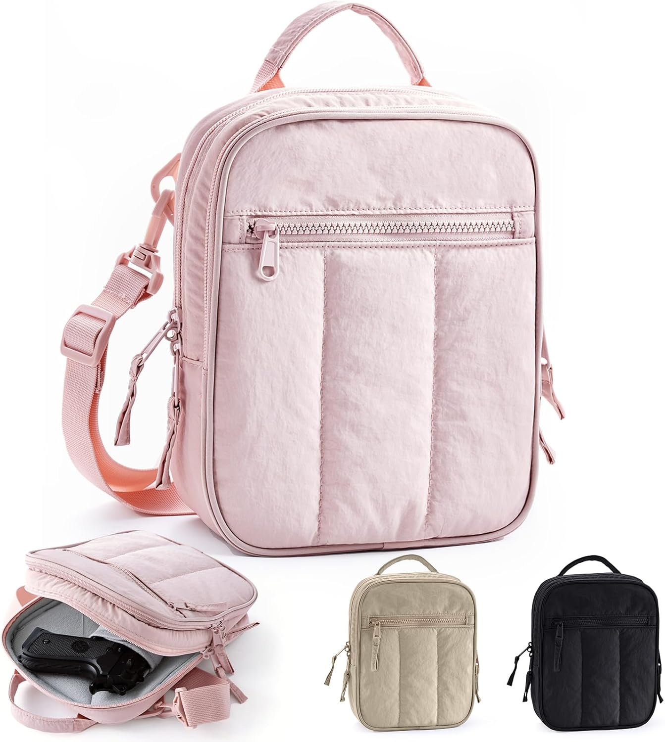 Concealed Carry Gun Bag for Women Pistol Purse Padded Soft Handgun Case with Removable Holster, Crossbody & Waist Carry CCW Bag, Lockable Zipper Pistol Purse, Stylish & Secure