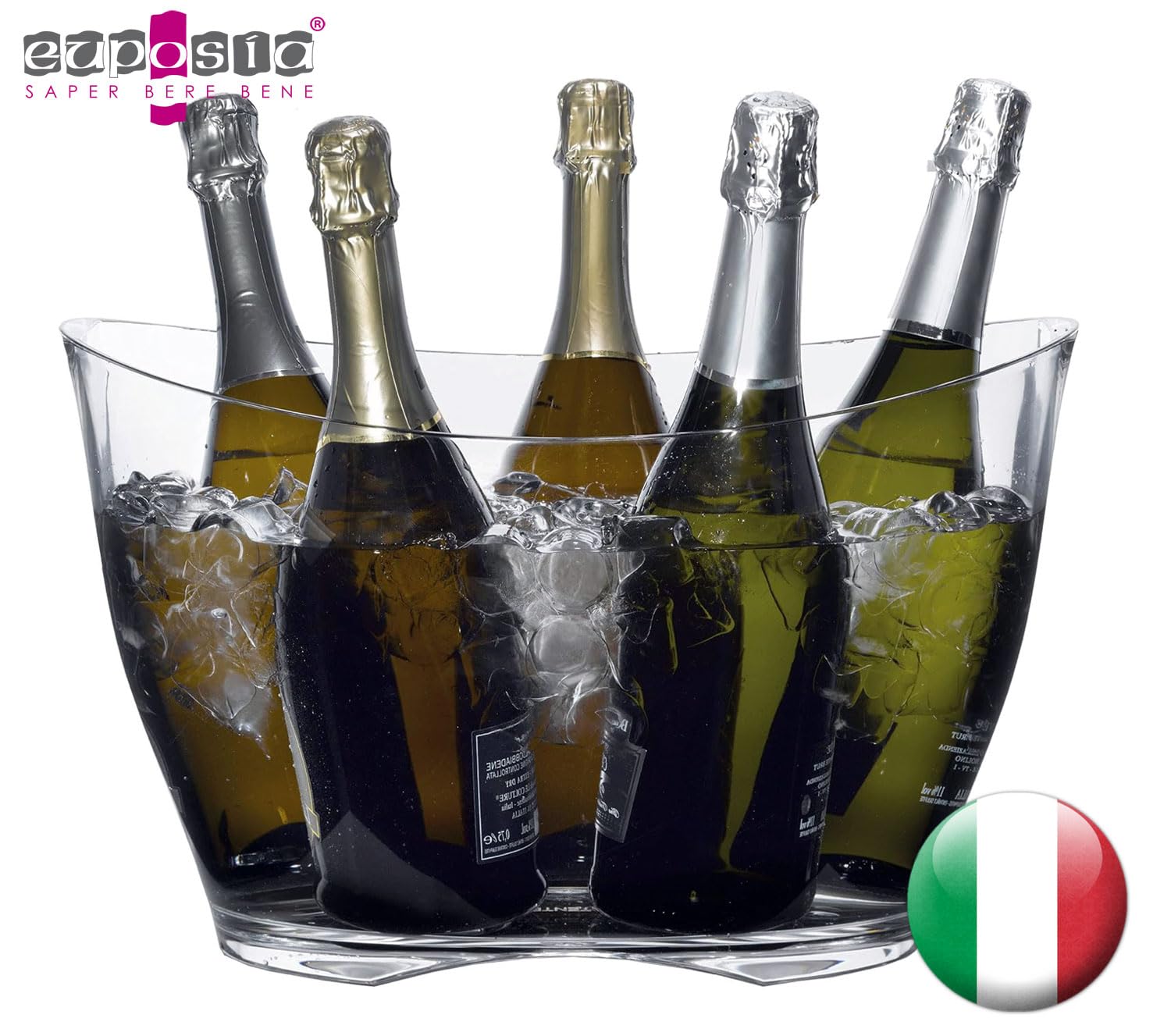 EUPOSIA - Event Collection - Spumantiera in Acrilico PMMA - Fino a 6 Bottiglie Standard o 2 Magnum - Mod. Iceberg 6-13,5 Lt. - Made in Italy - Trasparente
