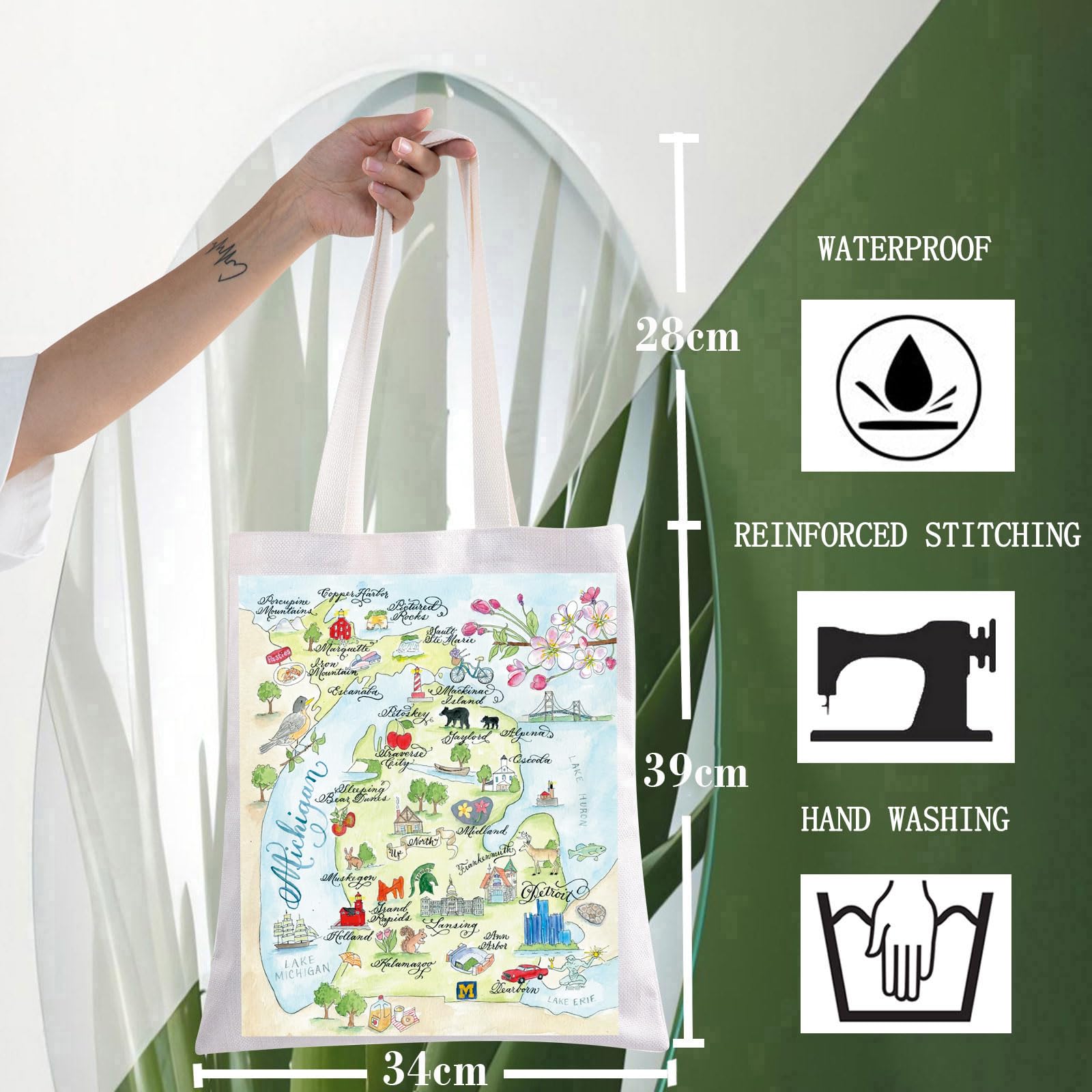 WZMPA Michigan State Map Tote Bag - Michigan Souvenir Gift, Vacation & Trip Shoulder Bag