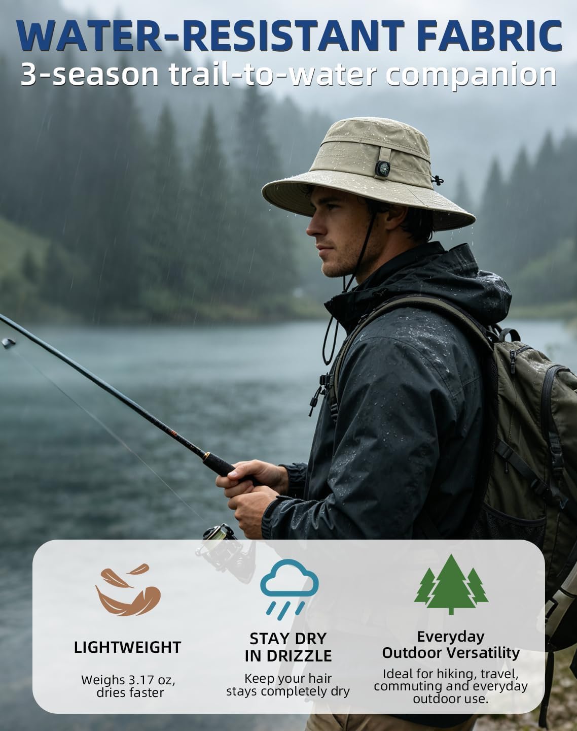 ZOORON Sun Hat for Men Women Detachable Compass, Boonie Hats UPF 50+ Fishing Hat, Lightweight Foldable Bucket Hats