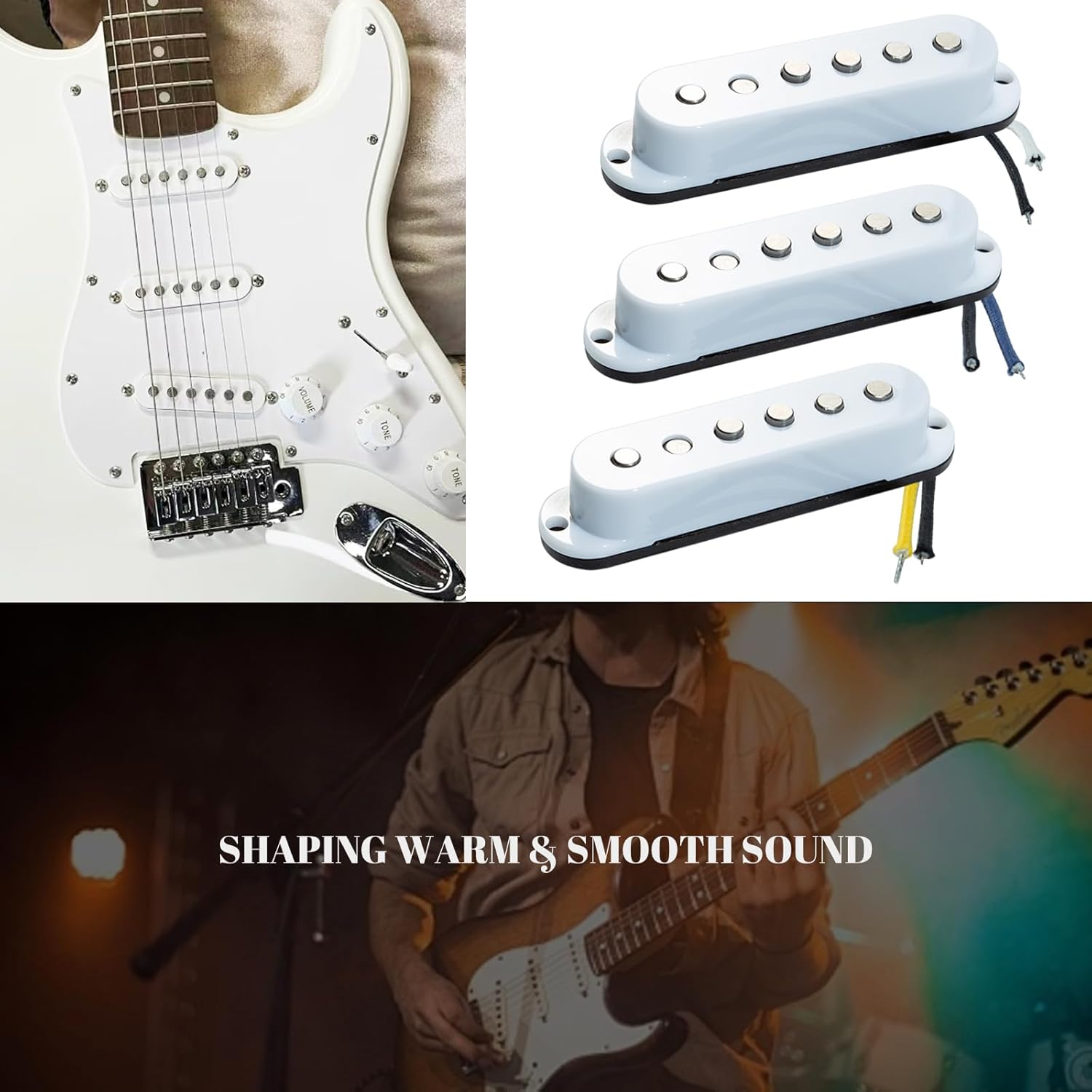 Pro ST-60S Staggered Alnico 5 Single Coil Neck/50mm Middle/50mm Bridge/52mm Pickups Set for Strat Style Electric Guitar, White