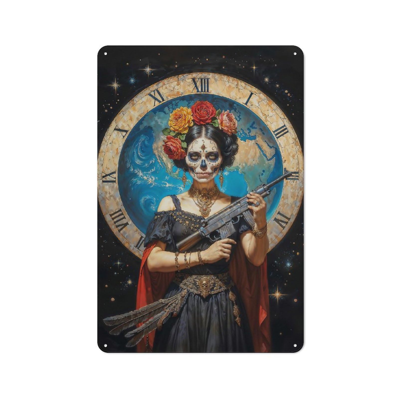 Junmoney Santisima Muerte Retro Decorative Metal Plaque 30X20cm, Garage Wall Decor For Garage, Workshop, Shed Or Utility Room