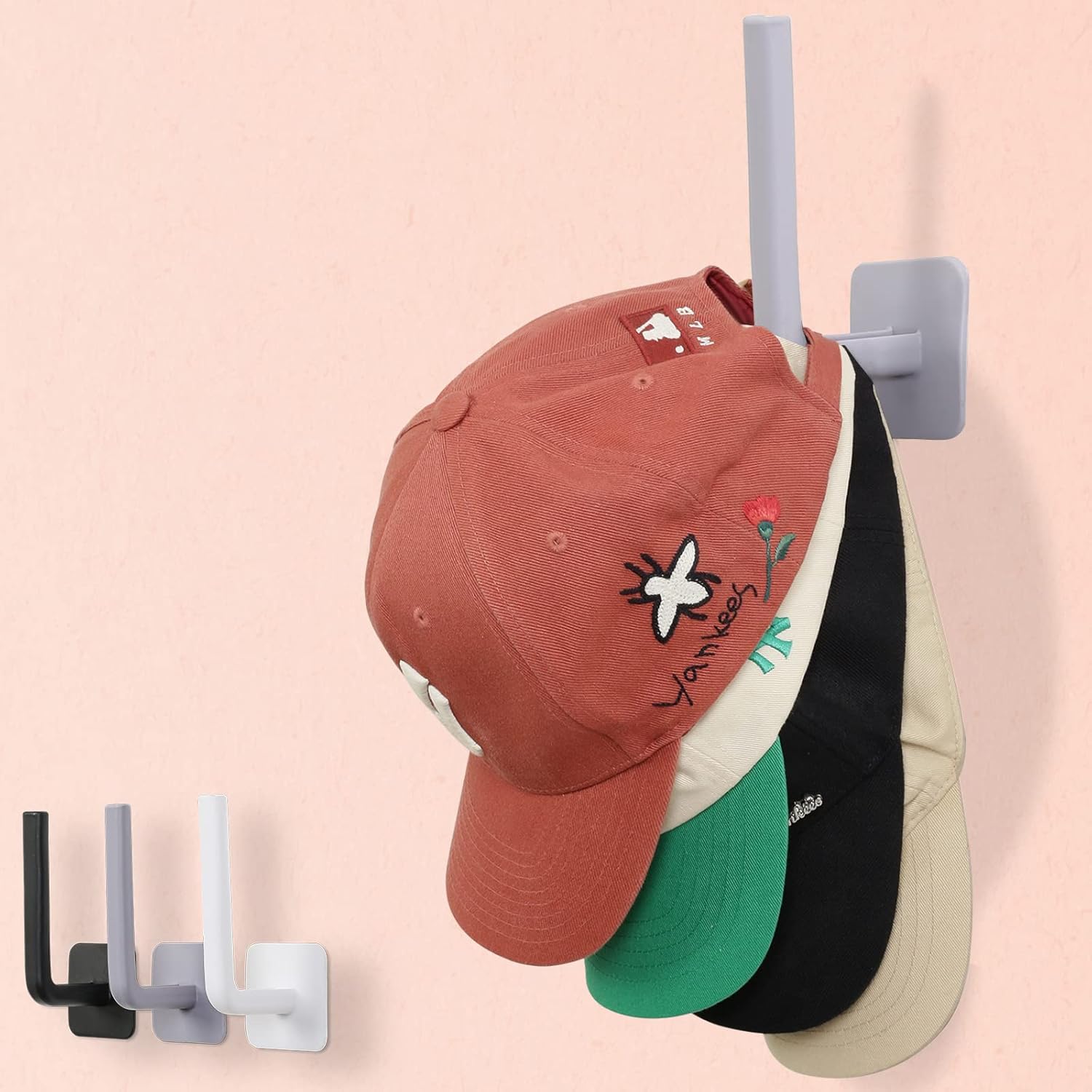 Perchero para gorras de béisbol, ganchos adhesivos para sombreros para pared, organizador de gorras de béisbol, sin perforaciones, soporte fuerte