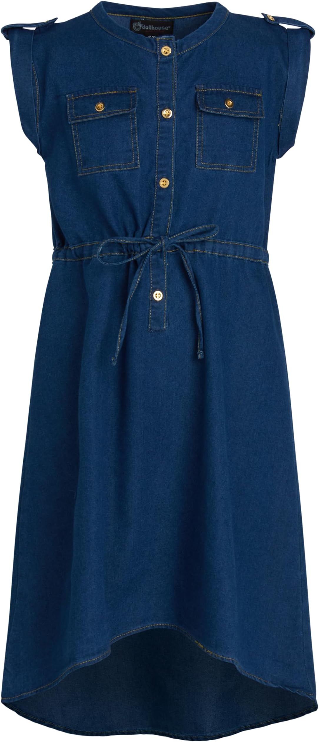 dollhouse Girls' Belted Denim Dress – Durable Collar Button Up Jean Dress for Girls (Sizes: 7-16)
