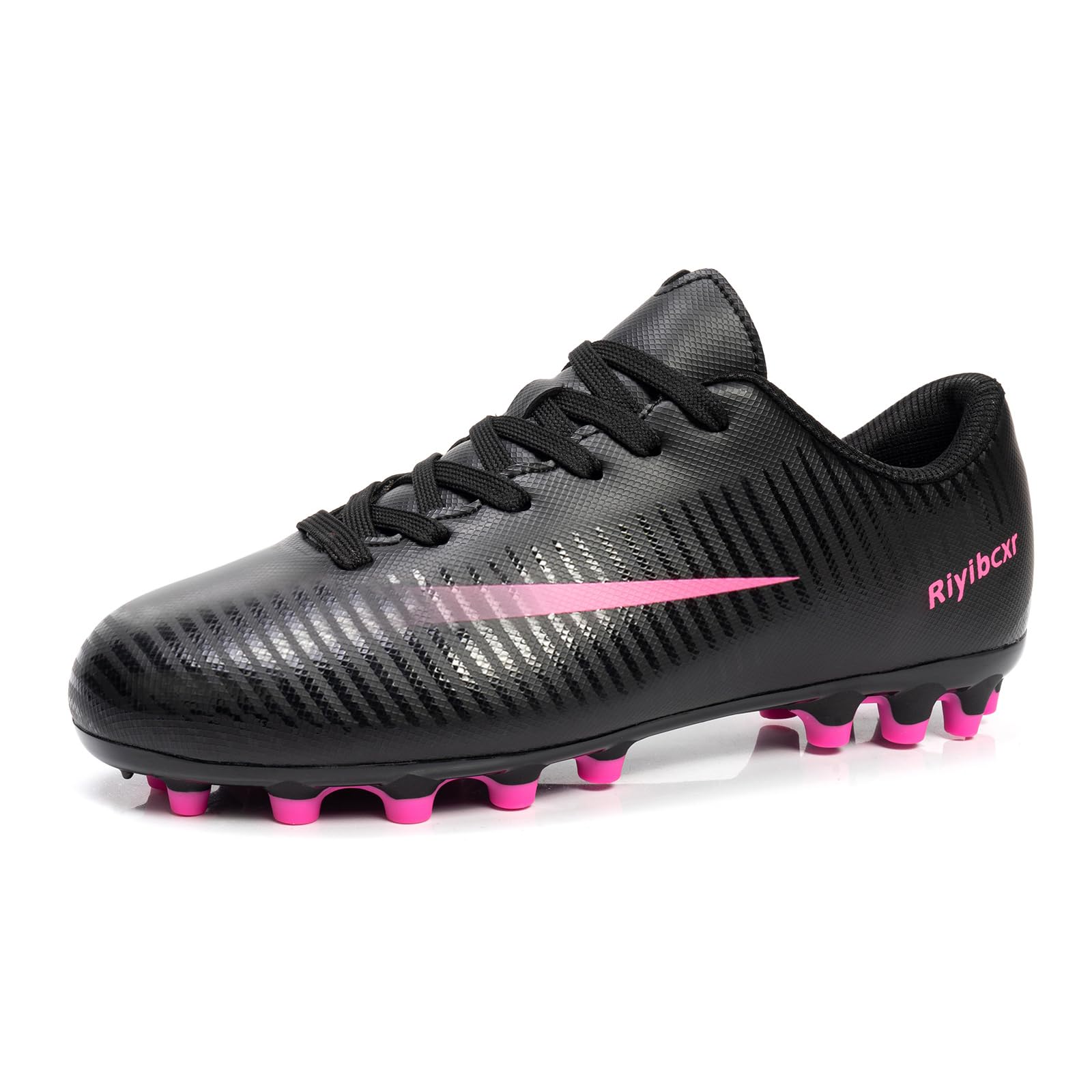 Riyibcxr Women Soccer Cleats Lace-Up Turf Football Shoes Indoor Outdoor Low-Top Fustal Soccer Training Black B