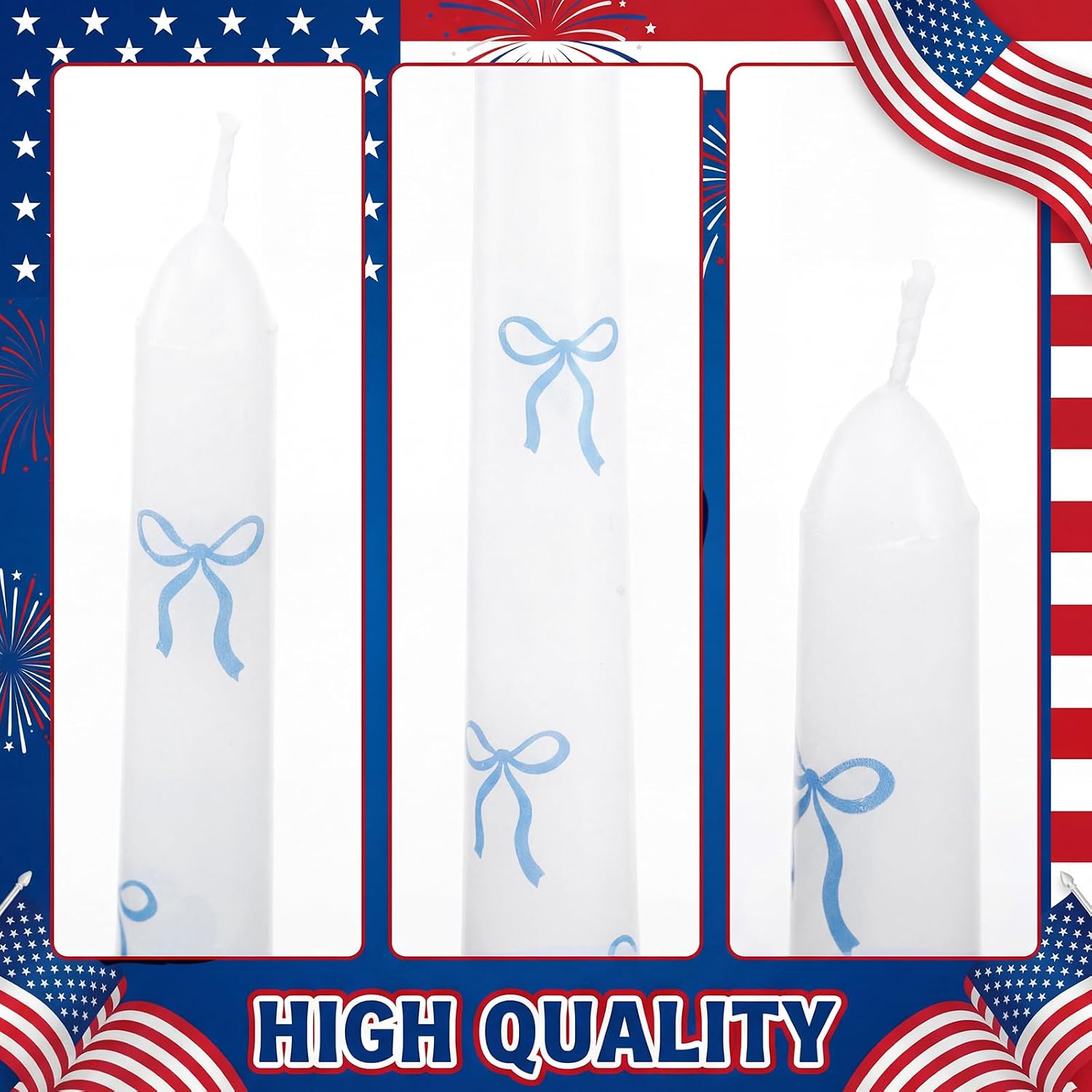 Conelist 6 Pcs Taper Candles Candle Sticks for Bachelorette Bridal Wedding Party Baby Shower Table Cake Decor (Star and Bow,10 Inch,Red and Blue)