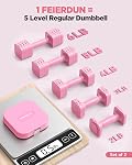 FEIERDUN 5-in-1 Ensemble de sonnettes réglables 2, 12LBS/6LBS Poids pour les femmes, 1s-Adjust Ensemble double-stable pour femmes Gym à domicile & Extérieur, Rose