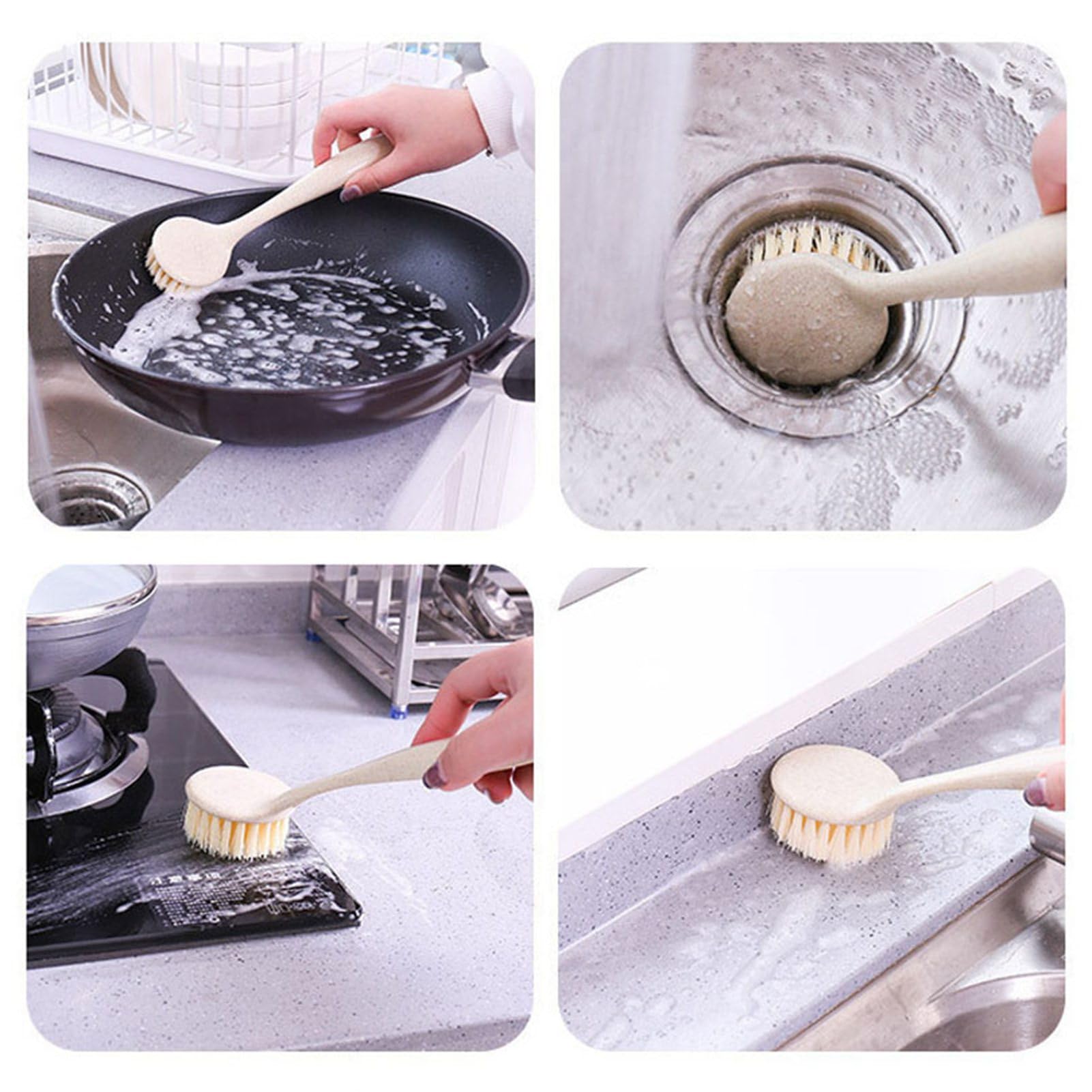 FLEXMAN Dish Brush with Handle, Multi Purpose Kitchen Brushes for Dishes, Kitchen Scrub Brush, Cast Iron Scrubber for Washing Pots, Water Sinks, Stoves, Tiles