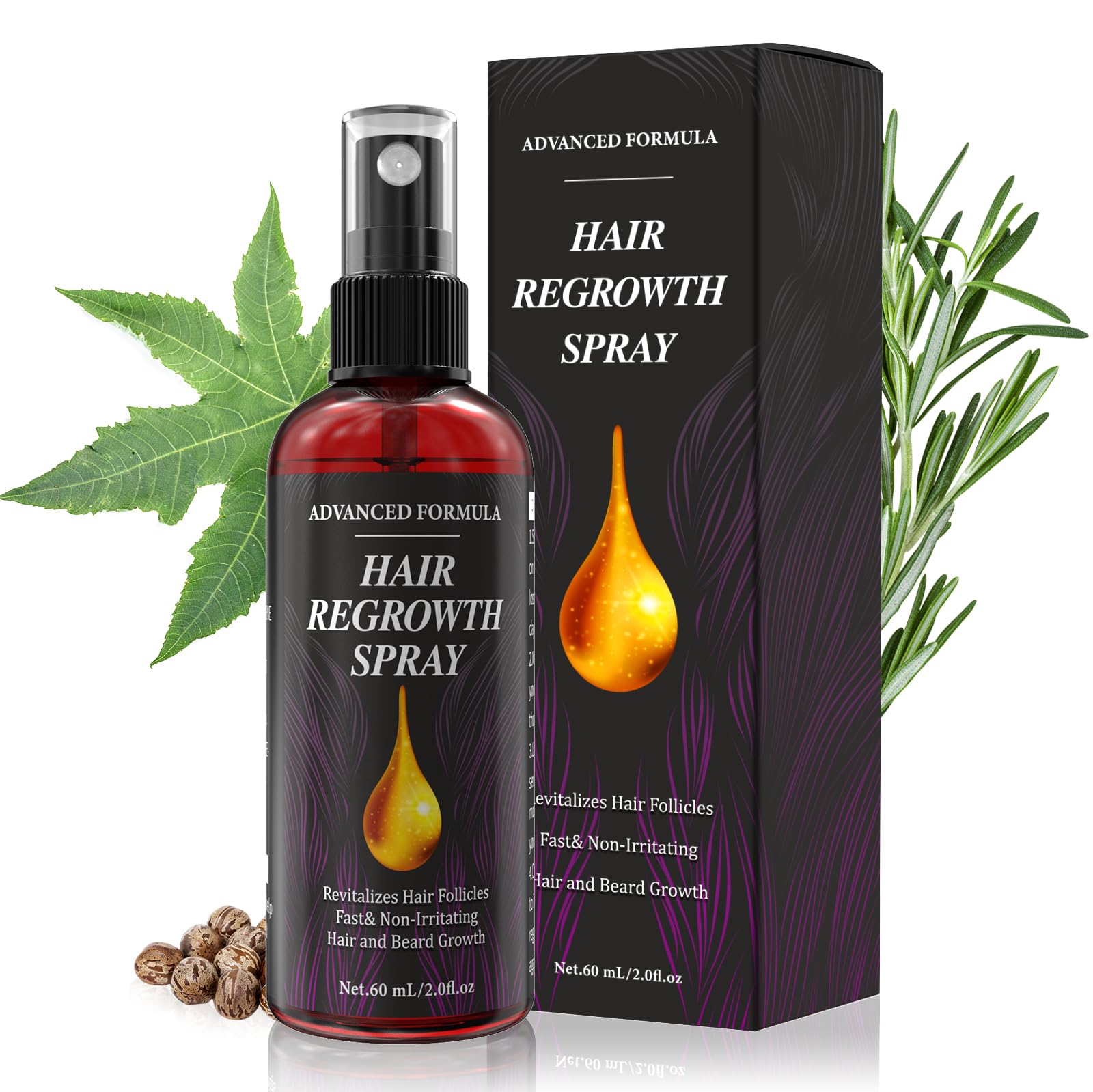 Voltuno Hair Growth Spray, Haarwachstum Beschleunigen, Shiny Hair Haarwuchs Booster, Mit Rosmarinöl und Rizinusöl Bio Extrakt, Männer & Frauen Anti Haarausfall Kopfhaut Serum, Sanft und Trocken, 60 ml