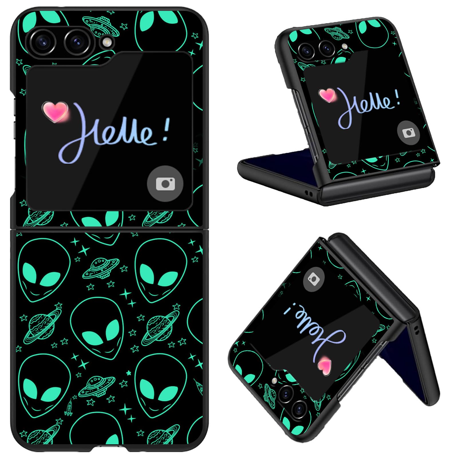 Qindaiwen for Samsung Galaxy Z Flip 5 Case, Hard PC Shell Ultra Thin Slim Durable Protective Phone Case Cover for Samsung Galaxy Z Flip 5 5G, Alien