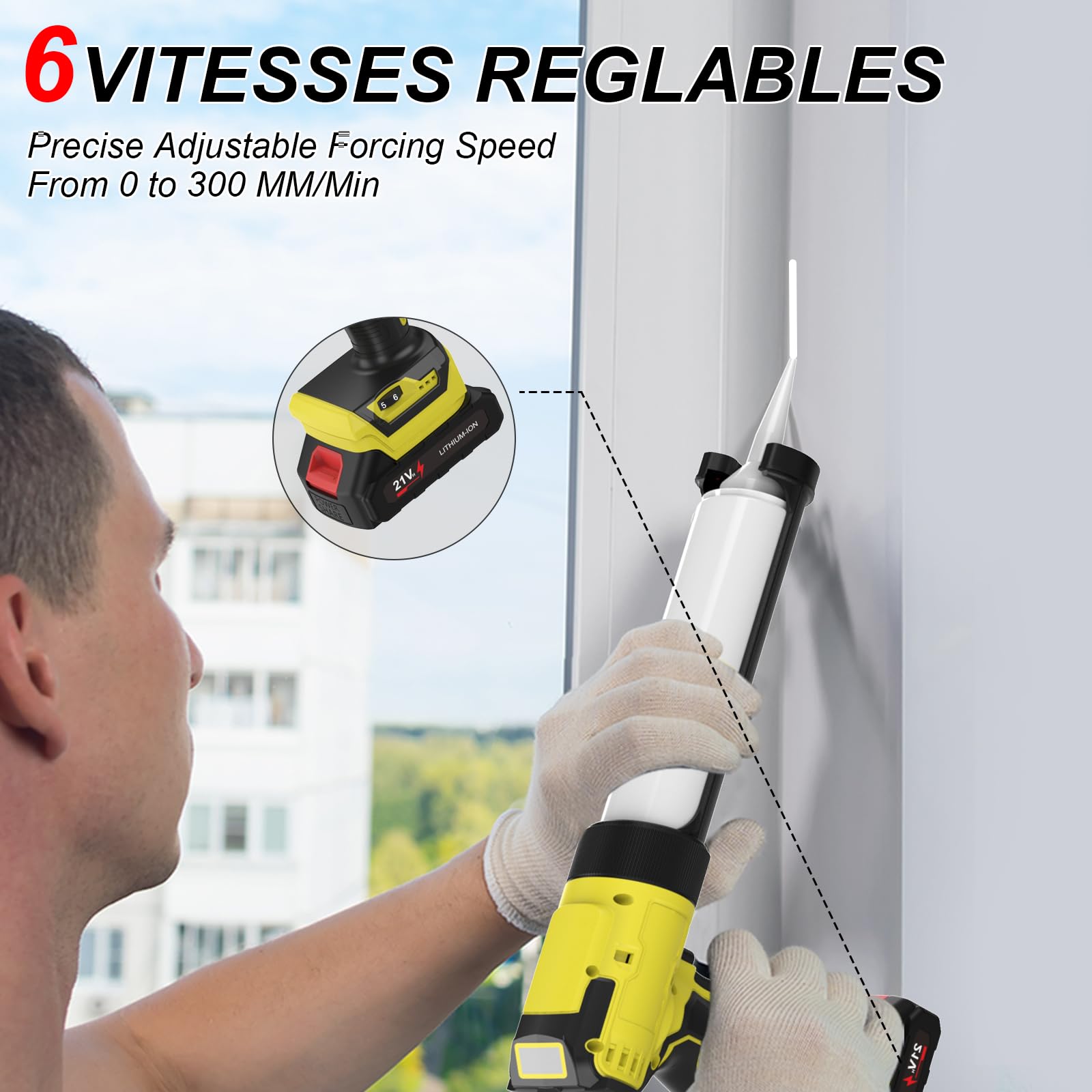 Rociador de kit de batería, compatible con baterías Makita 18 V, pistola de cartucho eléctrico, con 6 velocidades ajustables, luz LED, pistola de silicona para sellado, masilla (sin amarillo batería)
