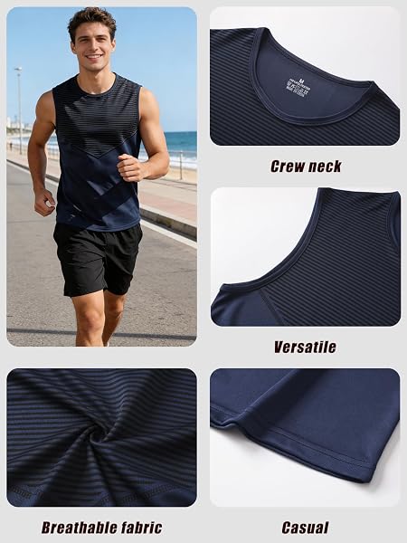 Paquete de 2 camisetas sin mangas para hombre, ligeras, de secado rápido, atléticas, para deportes, viajes, uso casual - 4