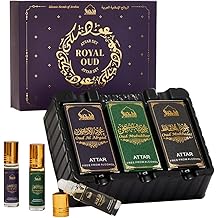 Dukhni Royal Oud Attar Oil Set Pure original Oudh oil, Islamic fragrances, Eid &amp; Ramadan gifts for men and women | 3 assorted mini roll on perfume scents x 6ml | Arabic oudh oil, arab perfumes
