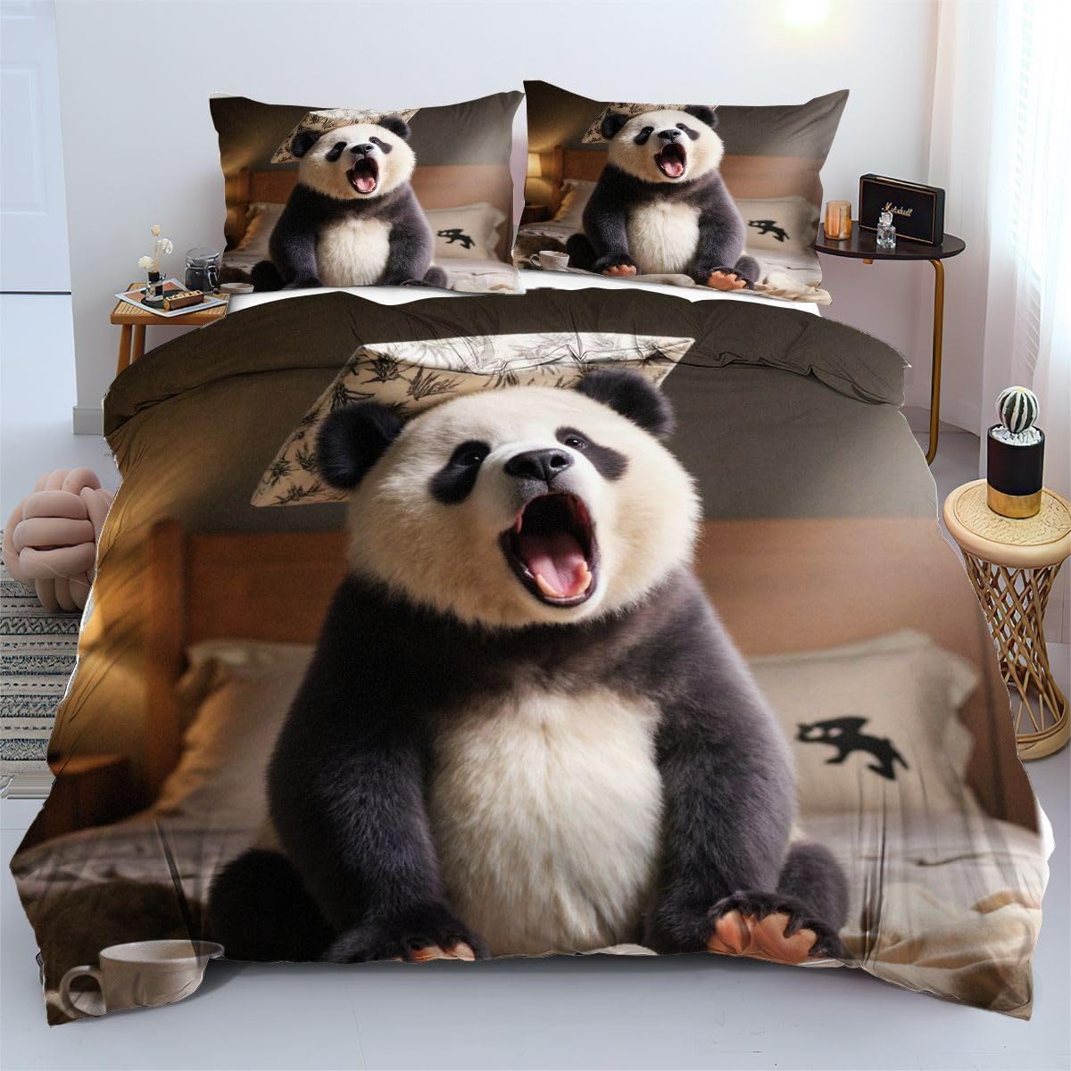 Housse de couette 240x260 panda légère en microfibre contre le sommeil agité