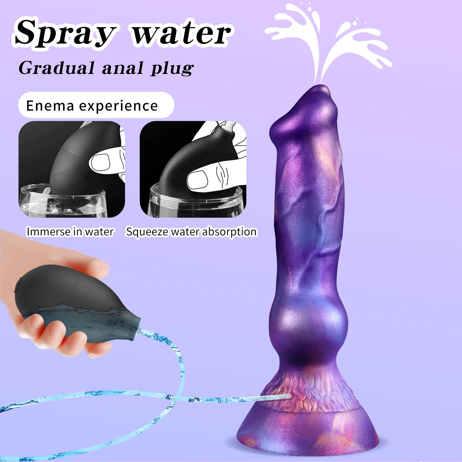 AMAZBEE Godes éjaculateurs avec ventouses et pompes à eau Plugs anaux éjaculateurs monstres pour SM Sex Toy Dilatateurs anaux en silicone avec nœud (L)