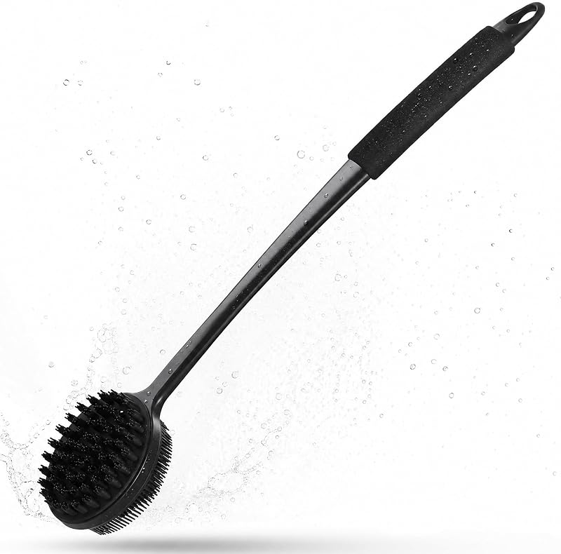 Escova de silicone para banho CYMPHW com cabo longo de 43,18 cm, preta