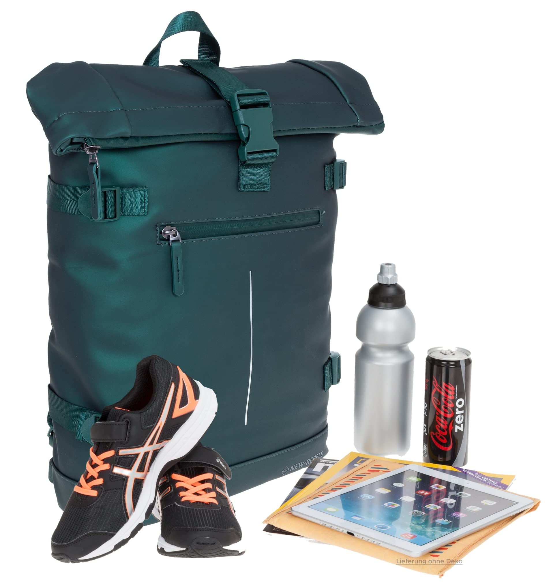 New Rebels Rucksack Damen Herren Kurierrucksack Laptop Notebook Fach Roll Top William 511306 + Flasche