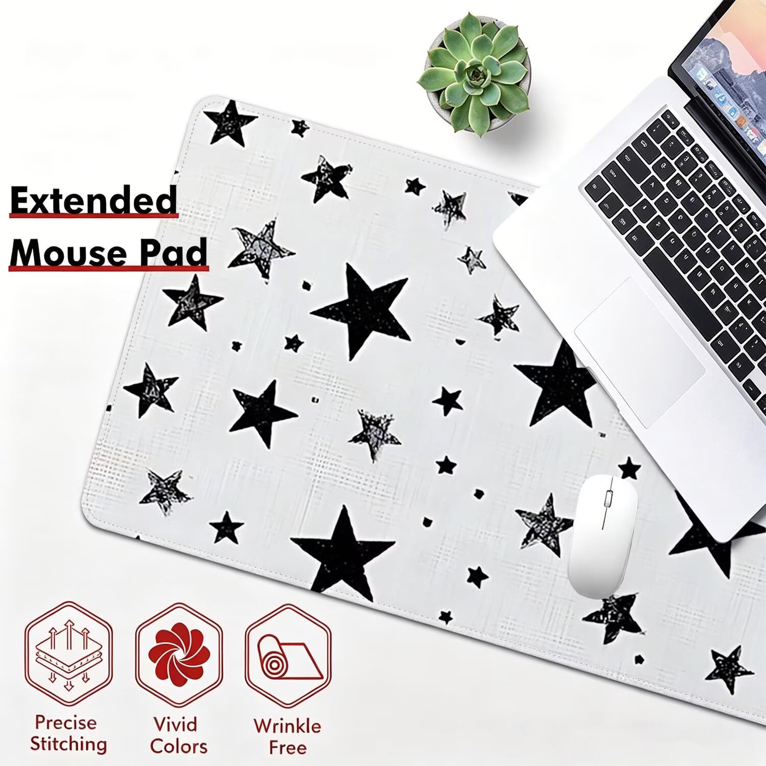 Tappetino Mouse Gaming XXL, 1200x600x4mm bianco nero Stella 0x0-215 | Tappetino Scrivania con Base in Gomma Antiscivolo Bordi Cuciti per Computer, PC, Migliora la Precisione e la Velocità