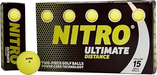 Nitro Long Distance High-Durability Golf Balls (15PK) All Levels Ultimate Distance Titanium Core High Velocity Great Stop & Sticking Ability Golf