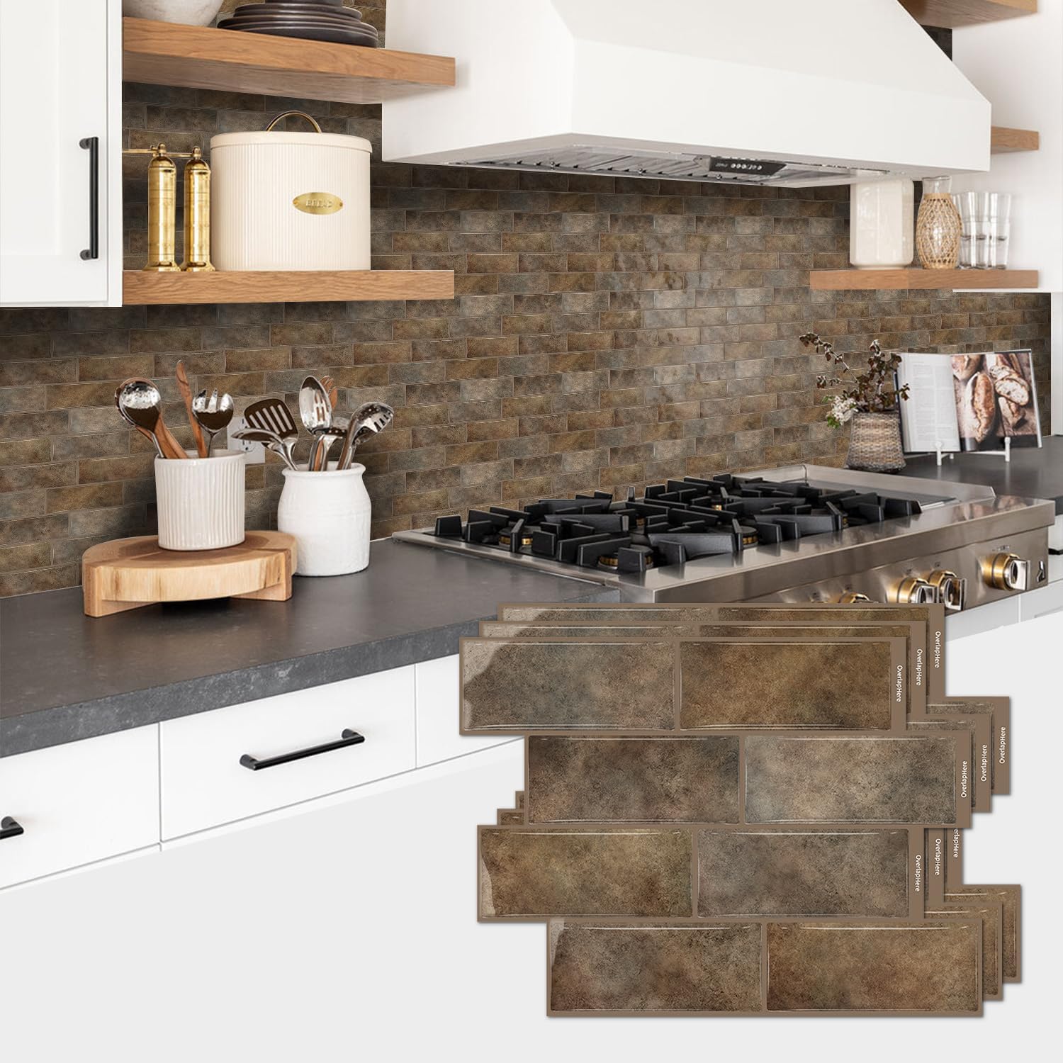 12 Sheets-3D Wall Tiles Peel and Stick,12 x 8.7 Inches Adhesive Wall Tile,Back Splash Stick on Tiles for Kitchen, Bathroom Backsplash,Brown