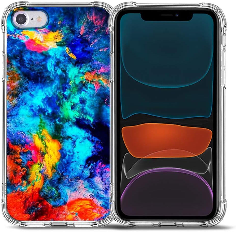 Bcov iPhone SE 2022 Case,iPhone SE 2020 Casse,iPhone 8 Case, Colorful Mixed Painting Drop Protection Shockproof Case TPU Full Body Protective Scratch-Resistant Cover for iPhone 8/7