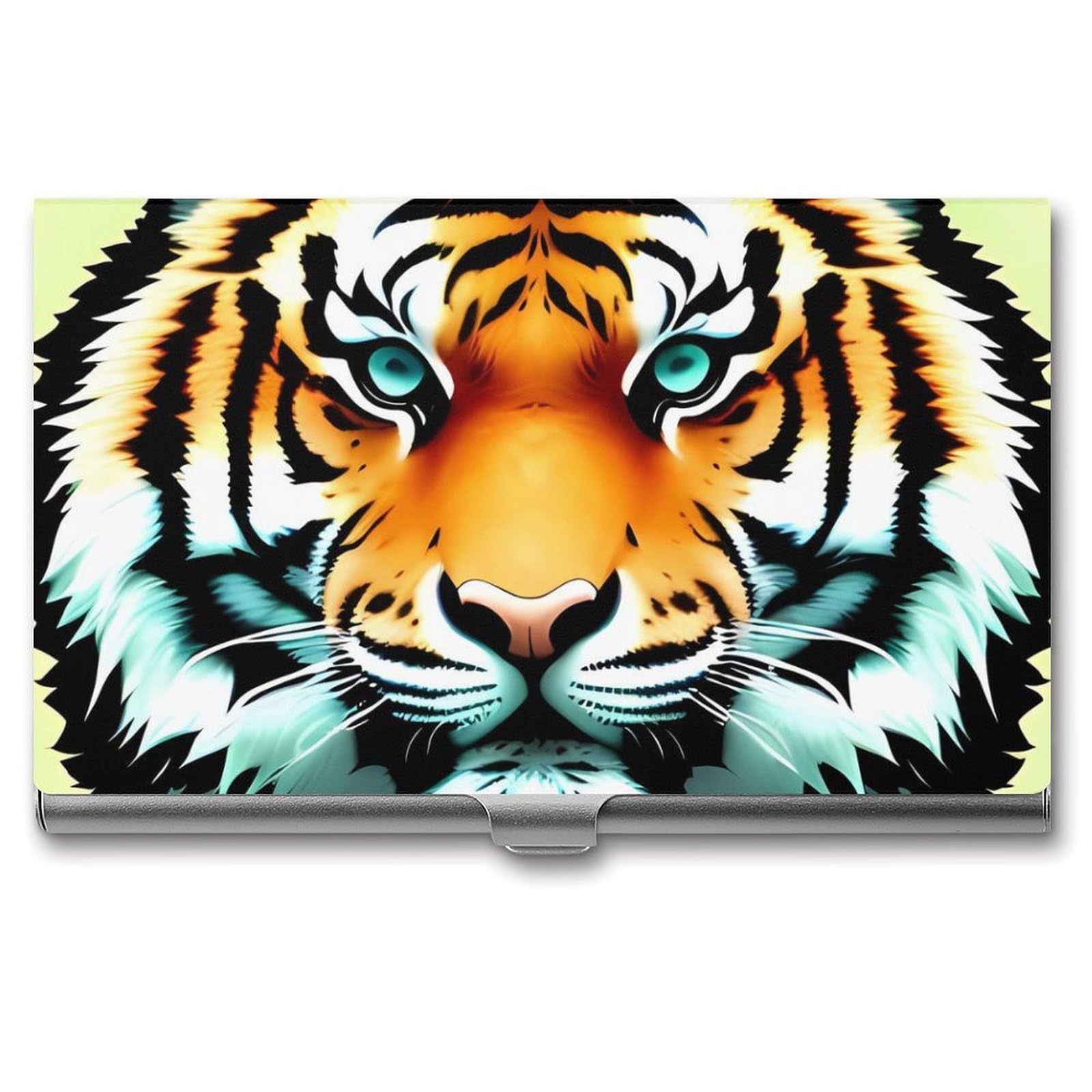 BTCOWZRV Little Fat Tiger Head Business Card Holder Metal Slim Business Card Case, Pocket Card Holder for Men Women Purse Name Card Holder Stainless Steel Wallet Credit ID Case for Office