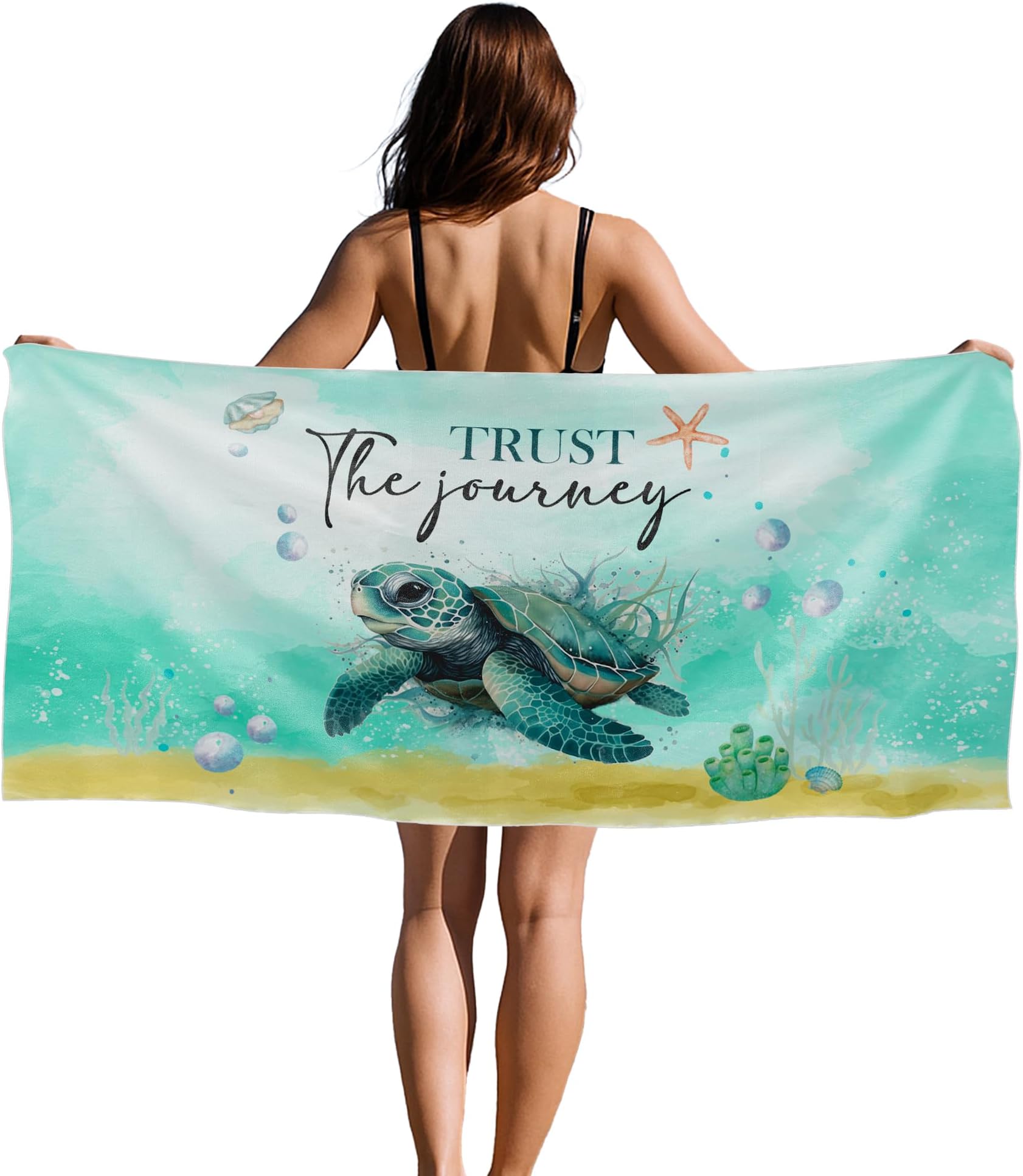 Sea Turtle Beach Towel, Coastal Beach Sea Turtle Oversized Bath Swim Pool Towels for Bathroom Swimming Pool Travel Camping Picnic, Nautical Coastal Ocean Bathroom Decor, 30x60 Inches