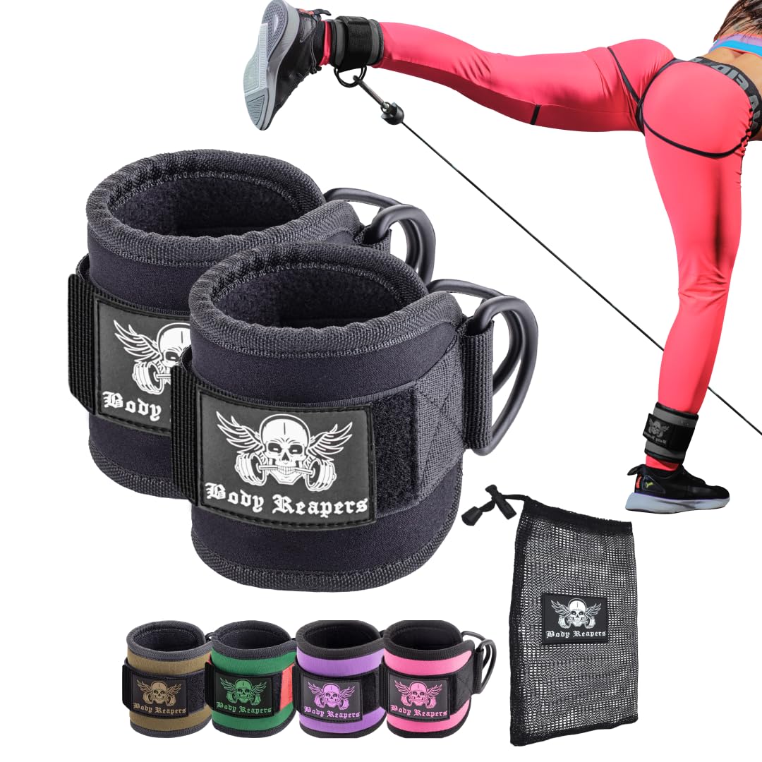 Body Reapers Gym Ankle Cuff Cable Attachment with Adjustable Velcro, Durable Double D-Rings & Cushioned Design for Glute, Leg & Lower Body Exercises,