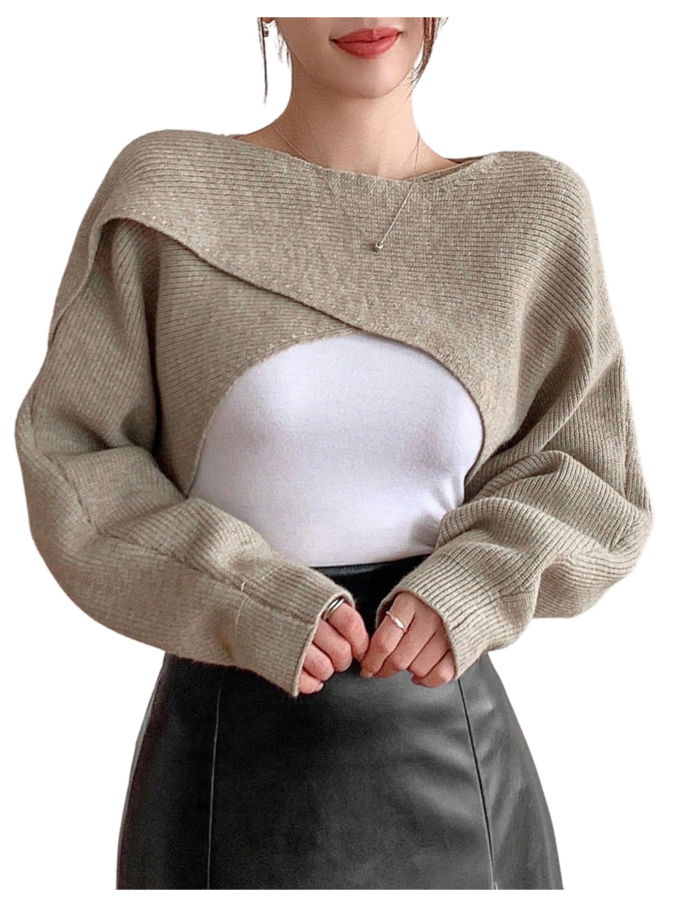 GORGLITTER Womens Wrap Sweater Lightweight Asymmetrical Long Sleeve Old Money Cropped Sweaters