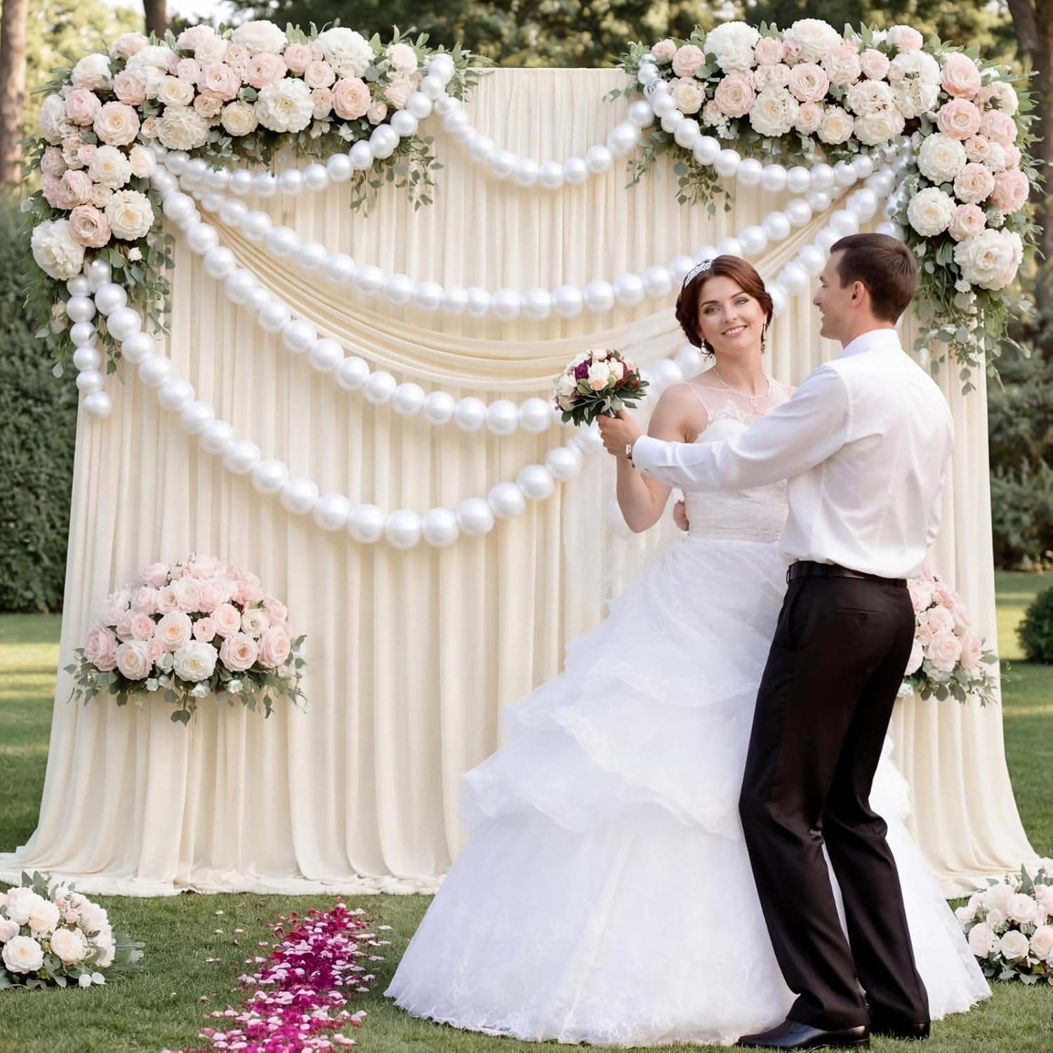 9ft Jumbo Bead Garland Bead Ball Hanging Banner for Indoor Outdoor Party Decor (White)