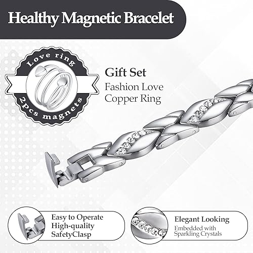 Miniatura 12 de Jecanori Pulseras de cobre puro para mujer, pulseras ultra magnéticas para mujer con 3500 imanes Gauss, regalo de joyería de cristal para el día