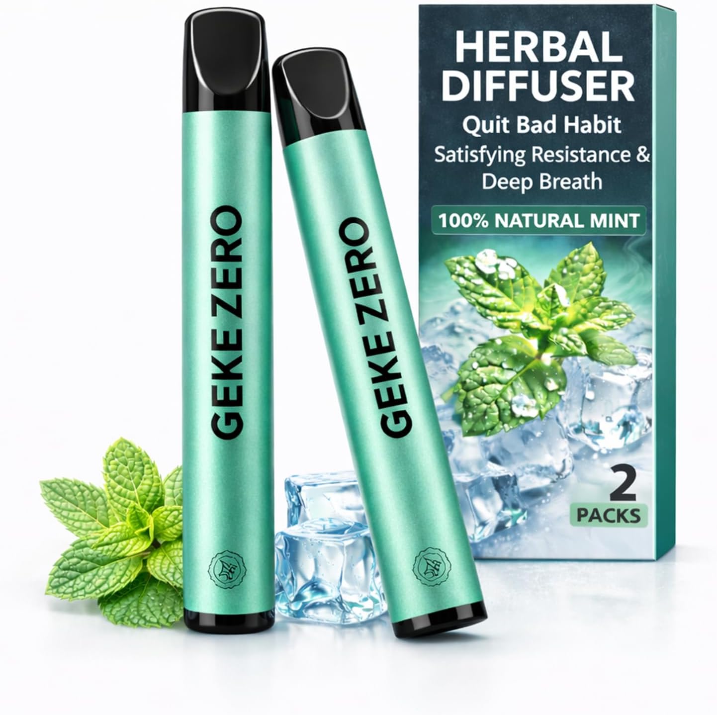 Herbal Diffuser Pen 2 Pack, Quit Smoking Inhaler, Nicotine Free Vaporless Smokeless, Portable Natural Mint Aromatherapy Stick