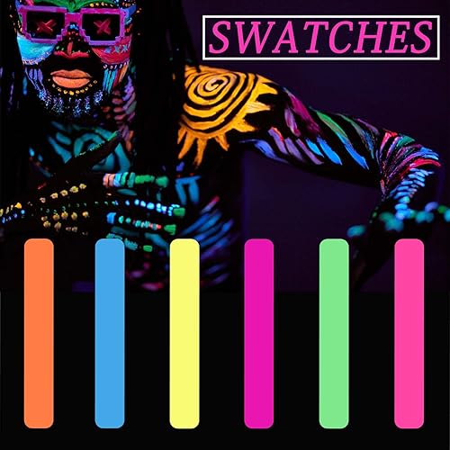 Miniatura 3 de 6 piezas de pintura corporal y facial que brillan en la oscuridad, pinturas corporales de neón de luz negra, maquillaje fluorescente lavable de