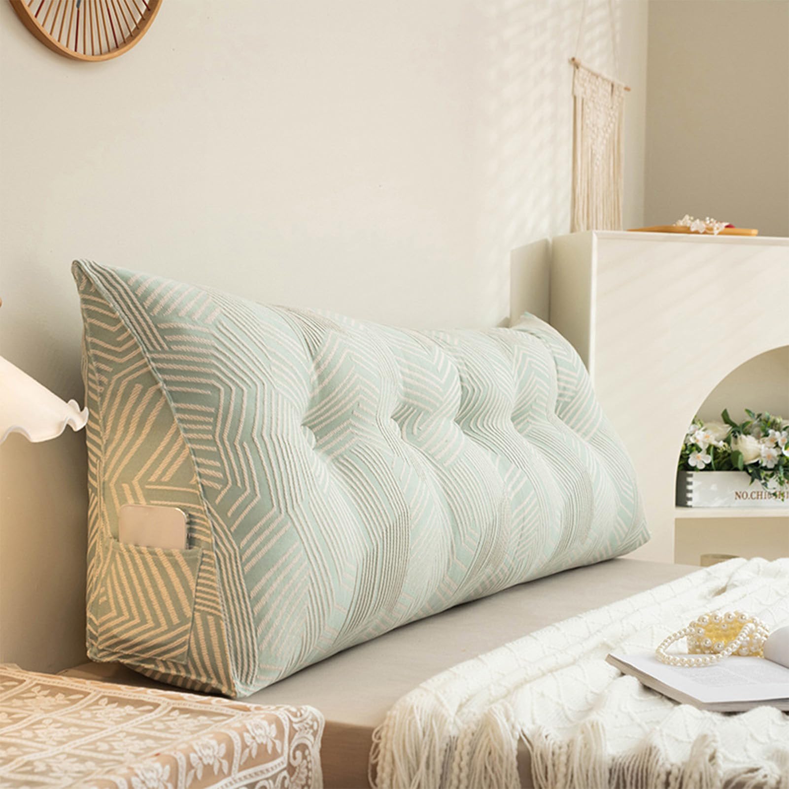 GYCF Large Headboard Pillow Triangular Back Cushion Suitable for Bed Sofa Bolster Support Pillow Bedroom Triangular Wedge Cushions Large Comfy Reading Pillows,Light Green,100 * 50 * 20CM