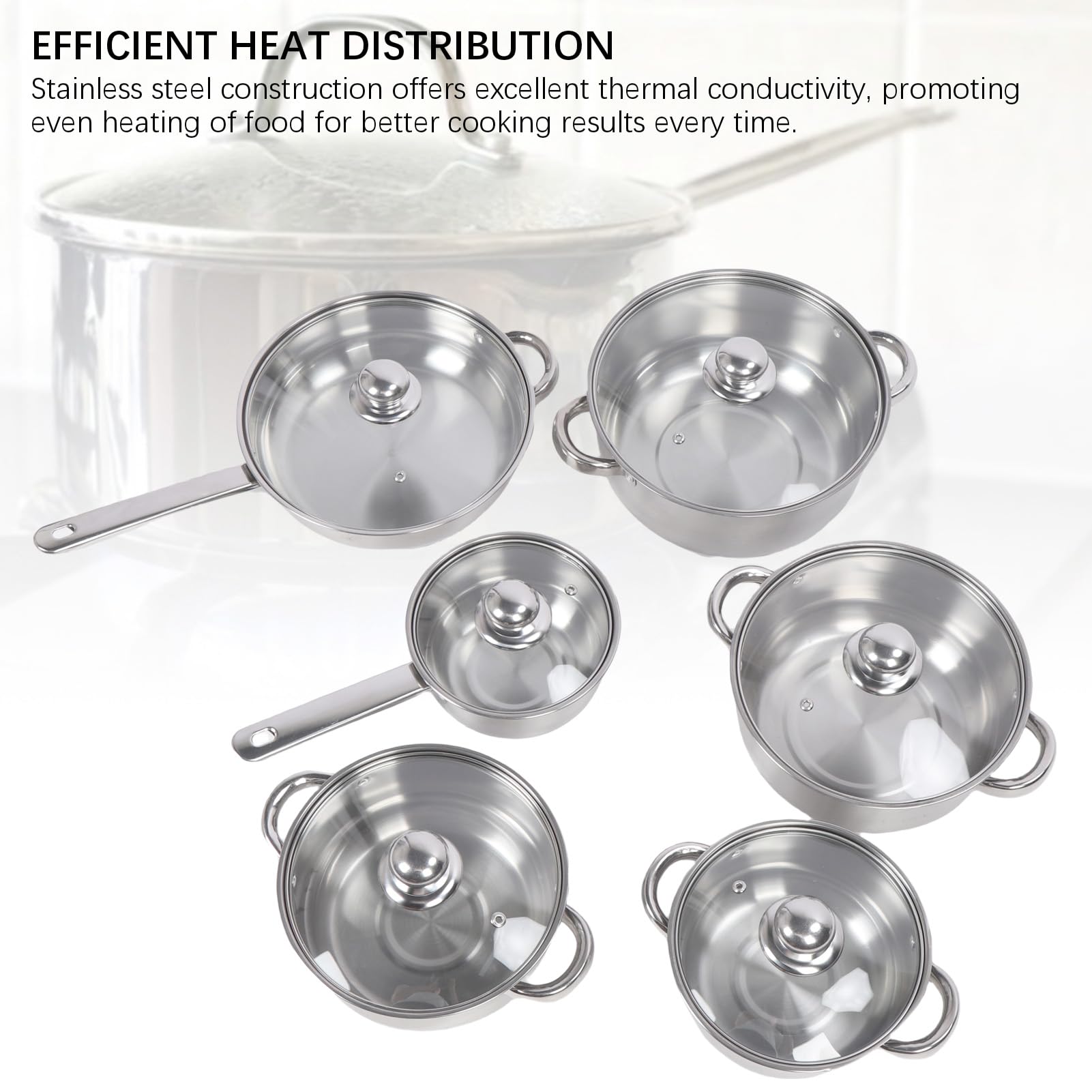 Set di pentole in acciaio inossidabile da 6 pezzi con coperchi anche per riscaldare pentole e padelle ispessite per la