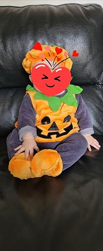 Carolilly Costume De Citrouille Bébé 3 Pièces – Barboteuse, Chapeau Et Chaussures, Velours Doux, Pour Halloween, Naissance Et Photographie (0-3 Ans)
