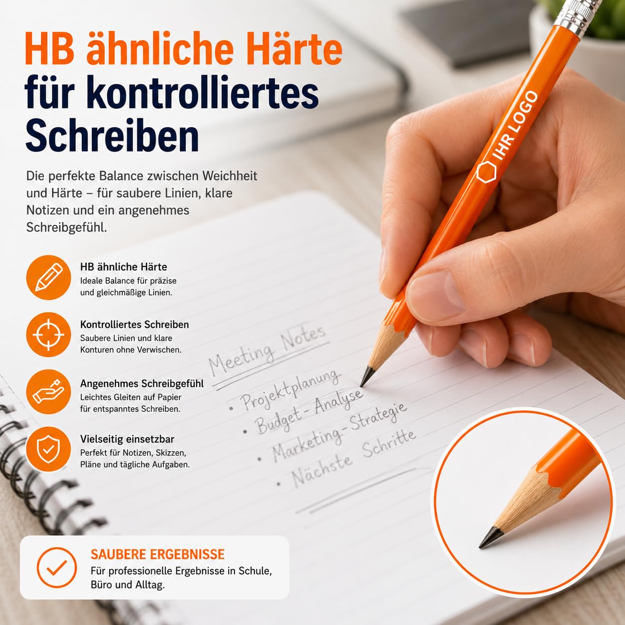 WPRO Werbebleistift mit Logo 100 Stück personalisiert, HB Bleistift mit Radierer, Druckfläche 65x6 mm, einfarbiger oder mehrfarbiger Aufdruck für Messe Büro Hotel Gastronomie