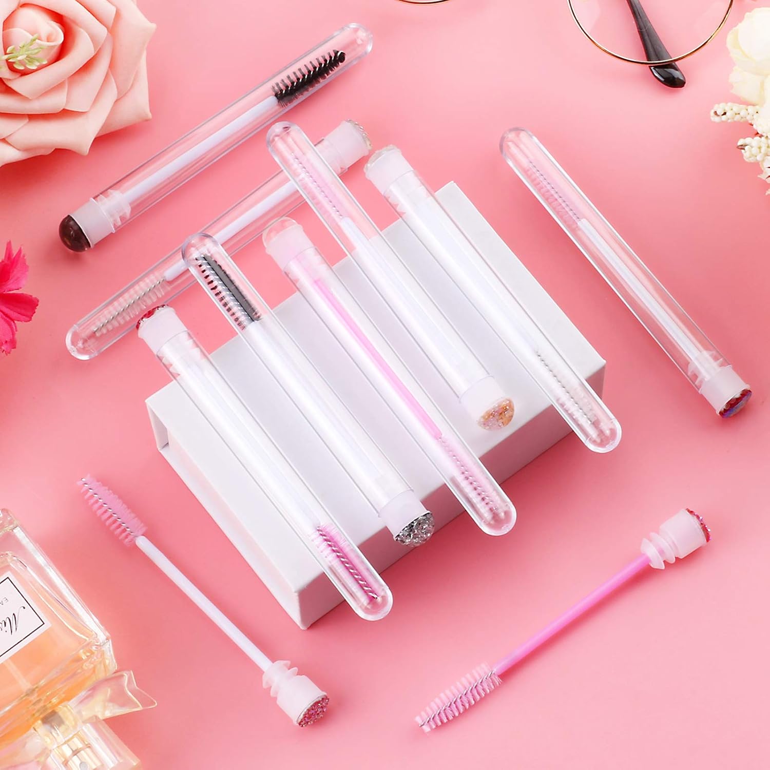 Dming 50pcs Eyelash brush Lash Wand Makeup tool Eyelash Extension supplies Cleaning brush Diamond Mascara (50, mix)