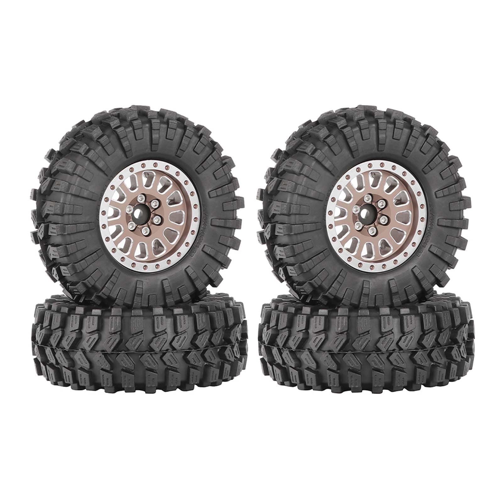 KEEDA 1.33” All-Terrain Tire and Wheel Set - Alloy Beadlock Wheels & Tyres with 5mm & 7mm Hex for 1/12 1/14 1/18 1/24 RC Crawler (B, Bronze) — image 1